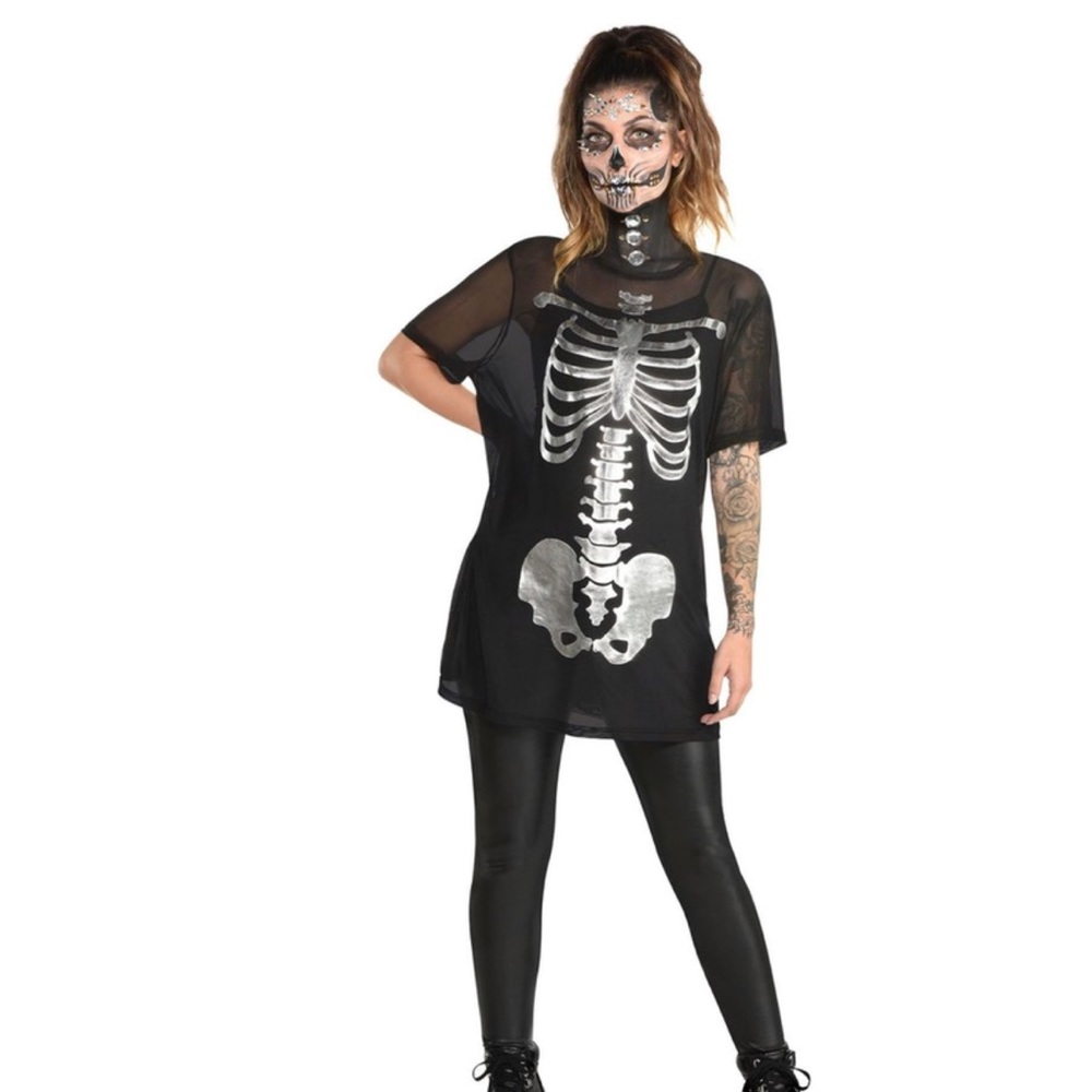 Metallic Skeleton Mesh T-shirt Dress for Adults